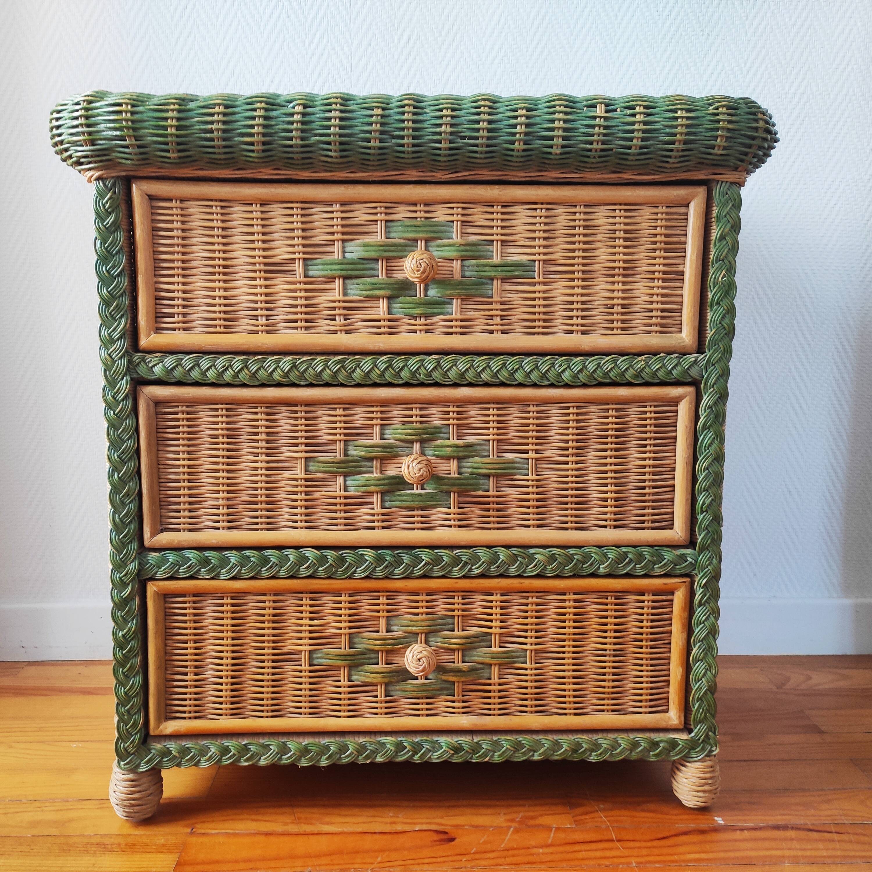 Wicker chest of drawers, 1970s-80s.