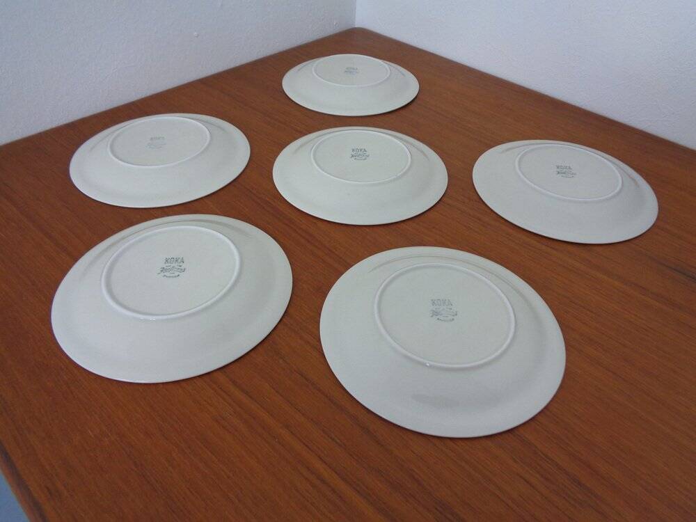 Swedish Stoneware Koka Plates by Hertha Bengtson for Rörstrand, 1960s, Set of 6