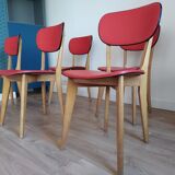 6 red and wood skai chairs