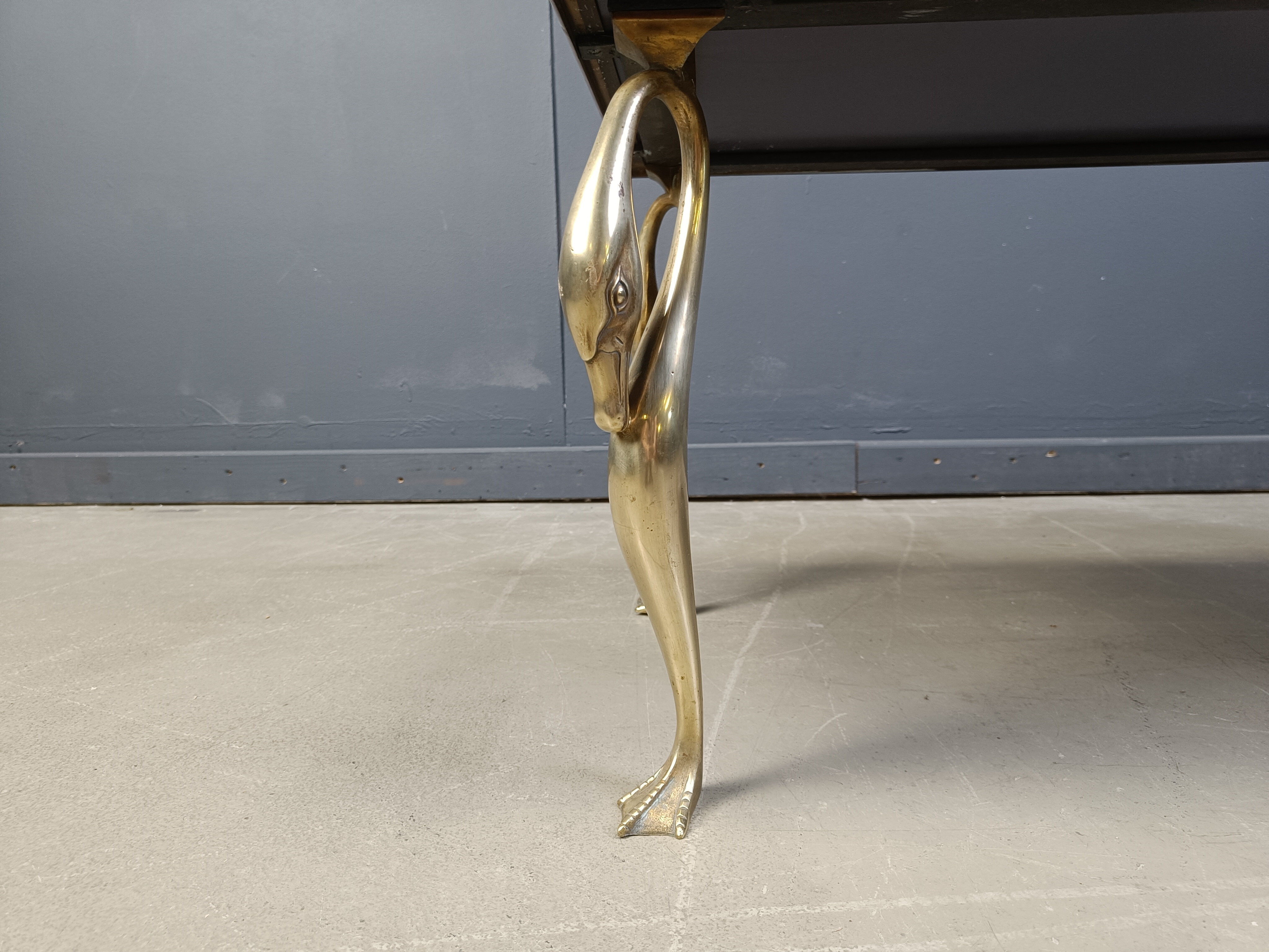 Vintage brass swan coffee table, 1970s