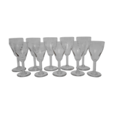 10 old cut glass glasses engraved palm decoration 1930