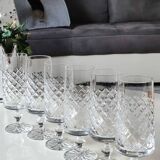 Set 6 champagne flutes, Lorraine crystal. Diamond/crosshair patterns. High 16 cm