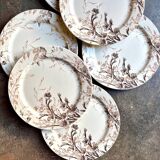 6 dessert plates in iron earth from Creil and Montereau, "Glaïeul" service