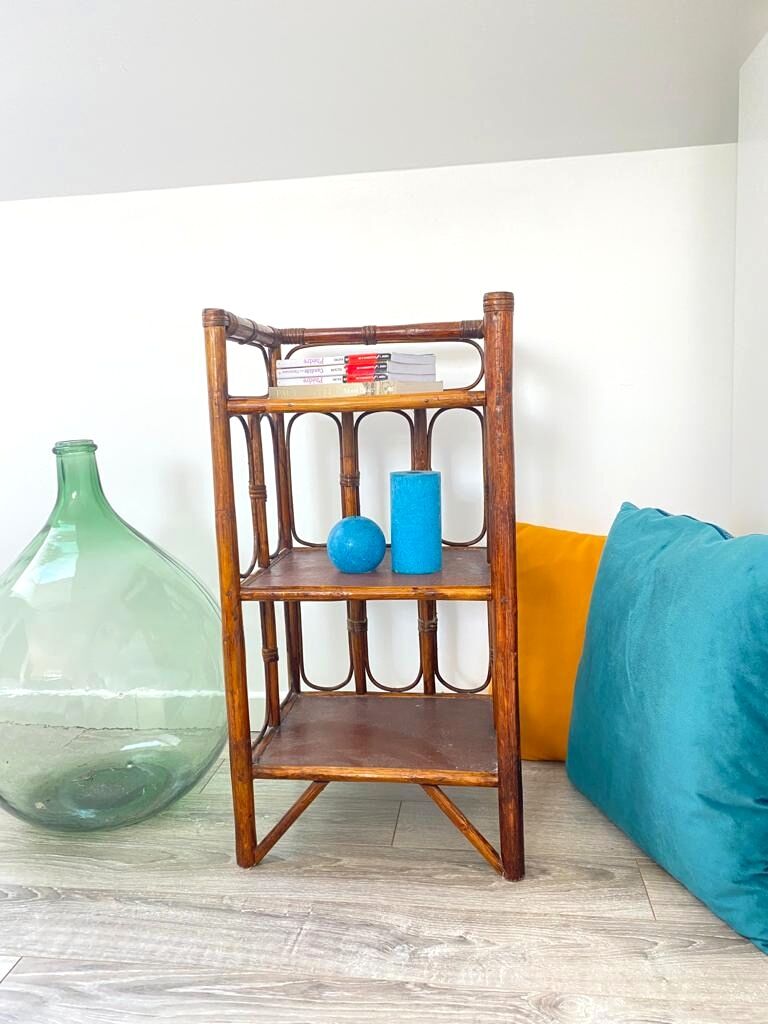 Vintage shelf, wicker and rattan