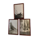 Three black and white-themed photographs sailboat boat with mahogany frame