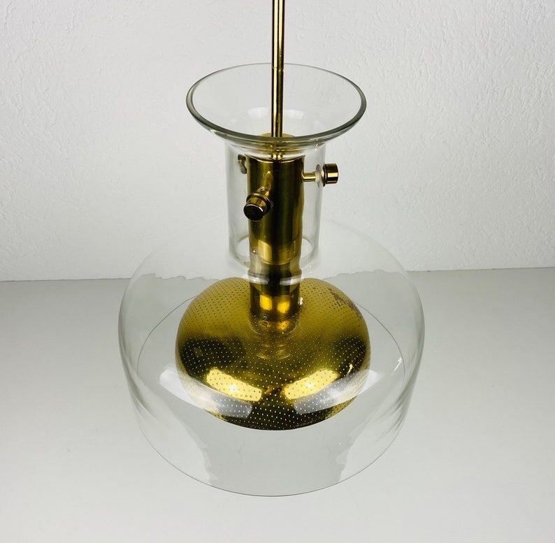 Glass and brass pendant lamp by Anders Pehrson for Atelje Lyktan, Sweden 1960