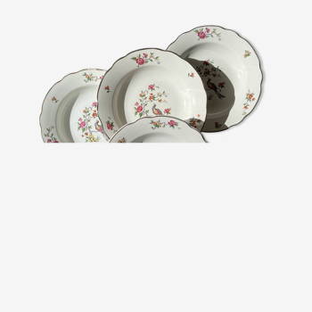 7 assiettes creuses en porcelaine vintage digoin sarreguemines modèle conde motif oiseau de paradis