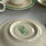 Set of 6 vintage speckled beige and green espresso cups – coffee service