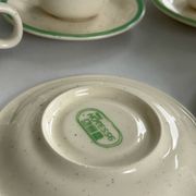 Set of 6 vintage speckled beige and green espresso cups – coffee service