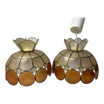 Pair of mother-of-pearl chandeliers
