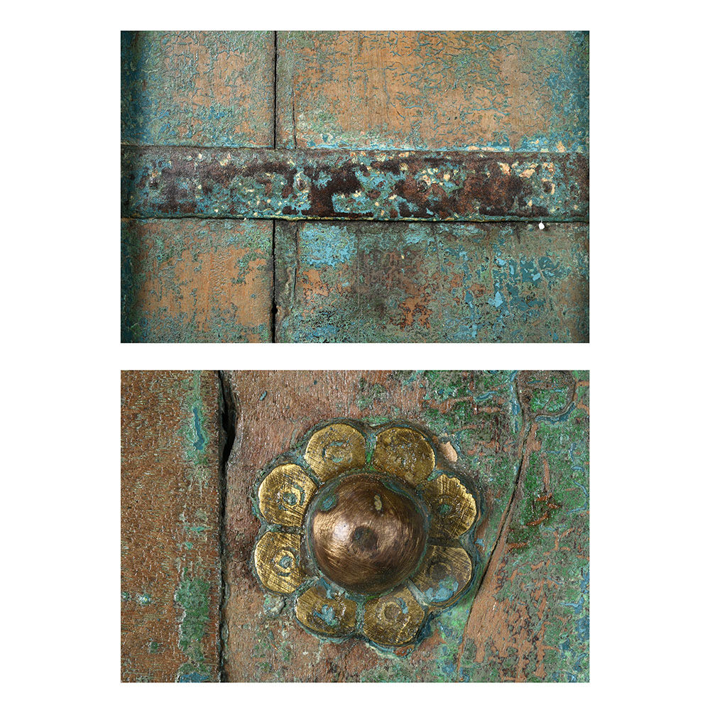 Wooden door with blue patina