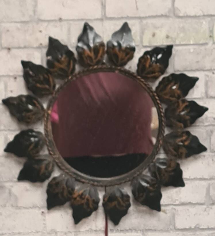 sun leaf mirror patinated iron 45cm very good general condition
