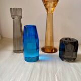 4 designer candle holders in colored glass