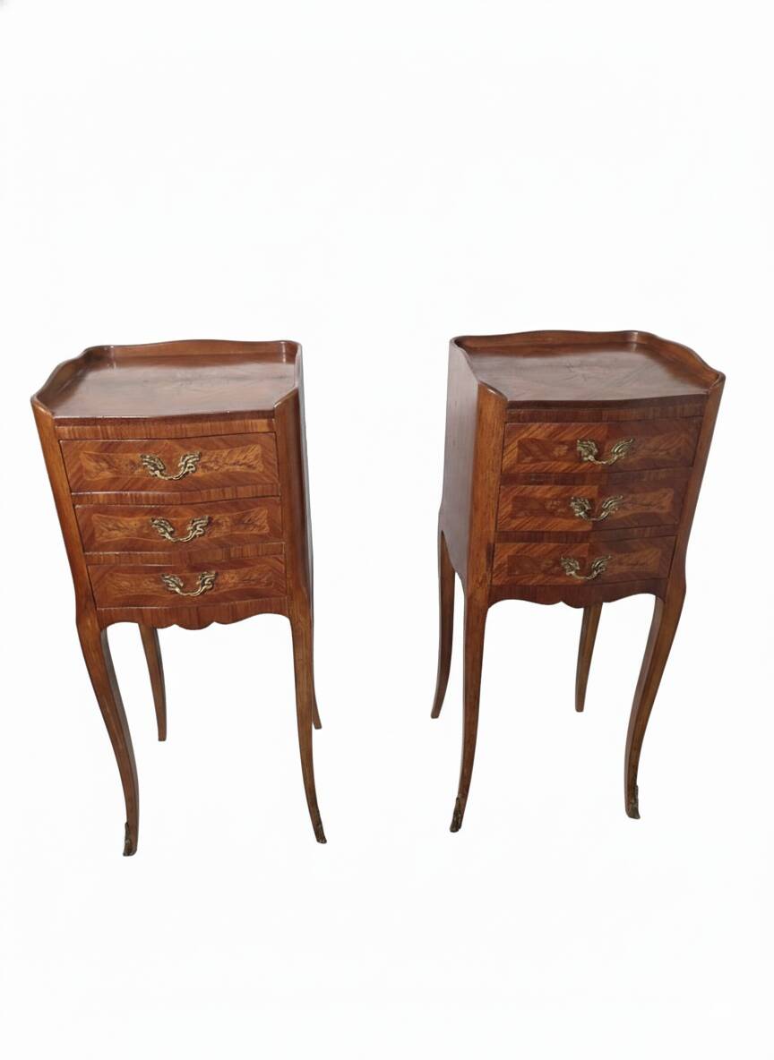 Pair of Louis XV style bedside tables in marquetry.
