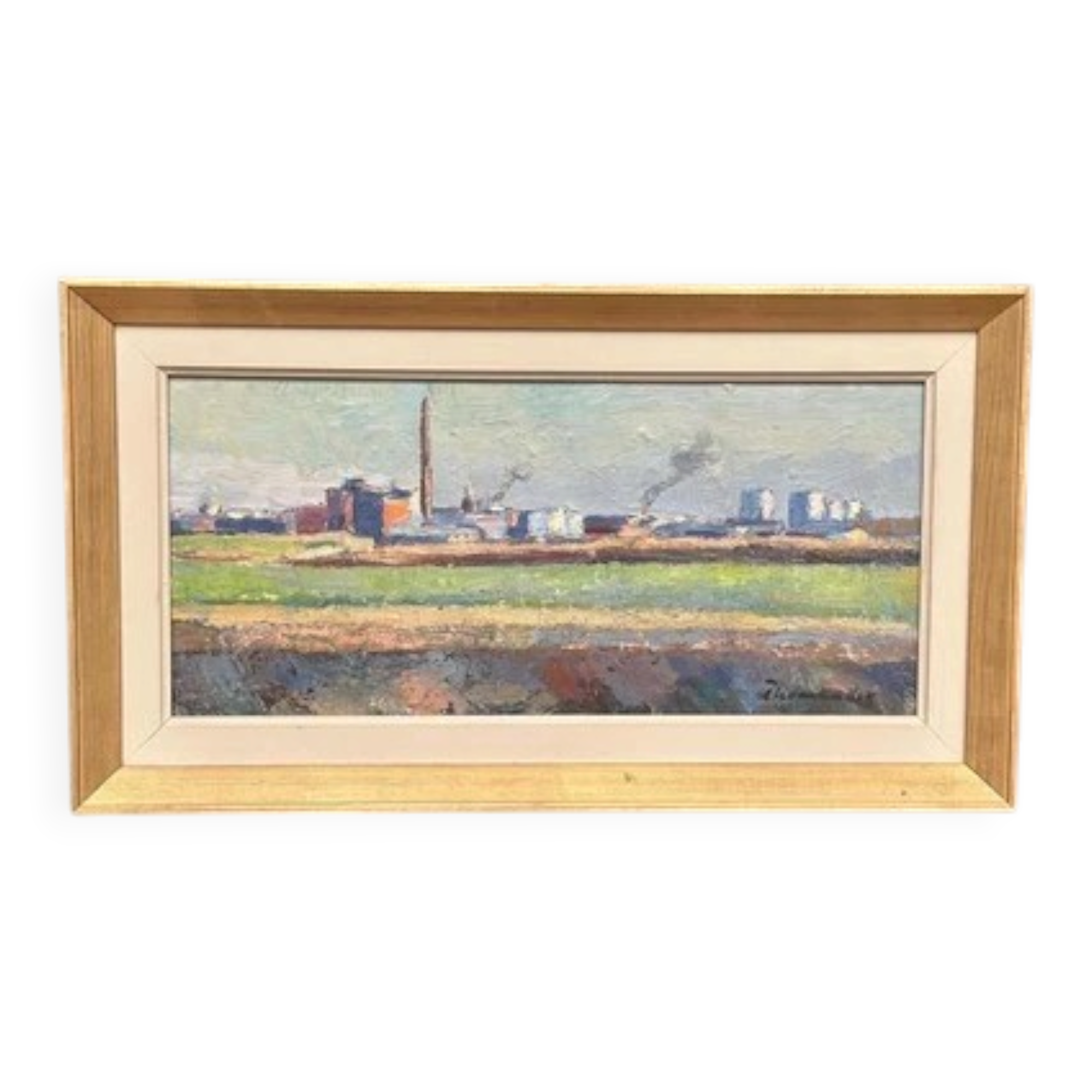 Swedish Oil on panel "Silhouette over Örebro" by HARRY THOMANDER, Framed 46x26cm