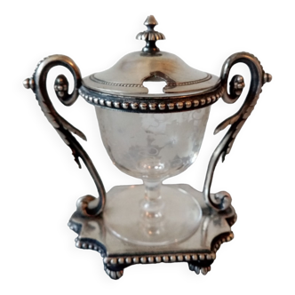 Old mustard maker in silver metal and crystal sign armand frenais