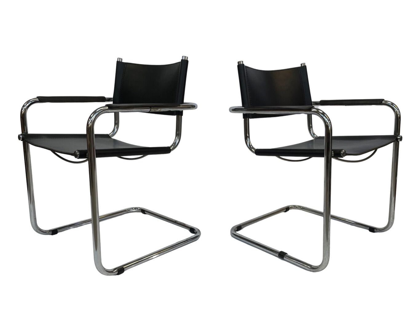Set of 6 bauhaus cantilever chairs black leather and chrome design