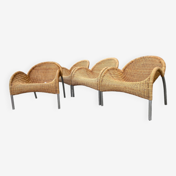 Set of 4 rattan Manta armchairs by Bonacina