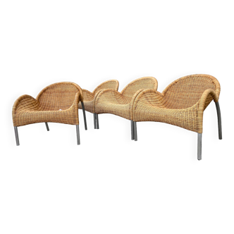 Set of 4 rattan Manta armchairs by Bonacina