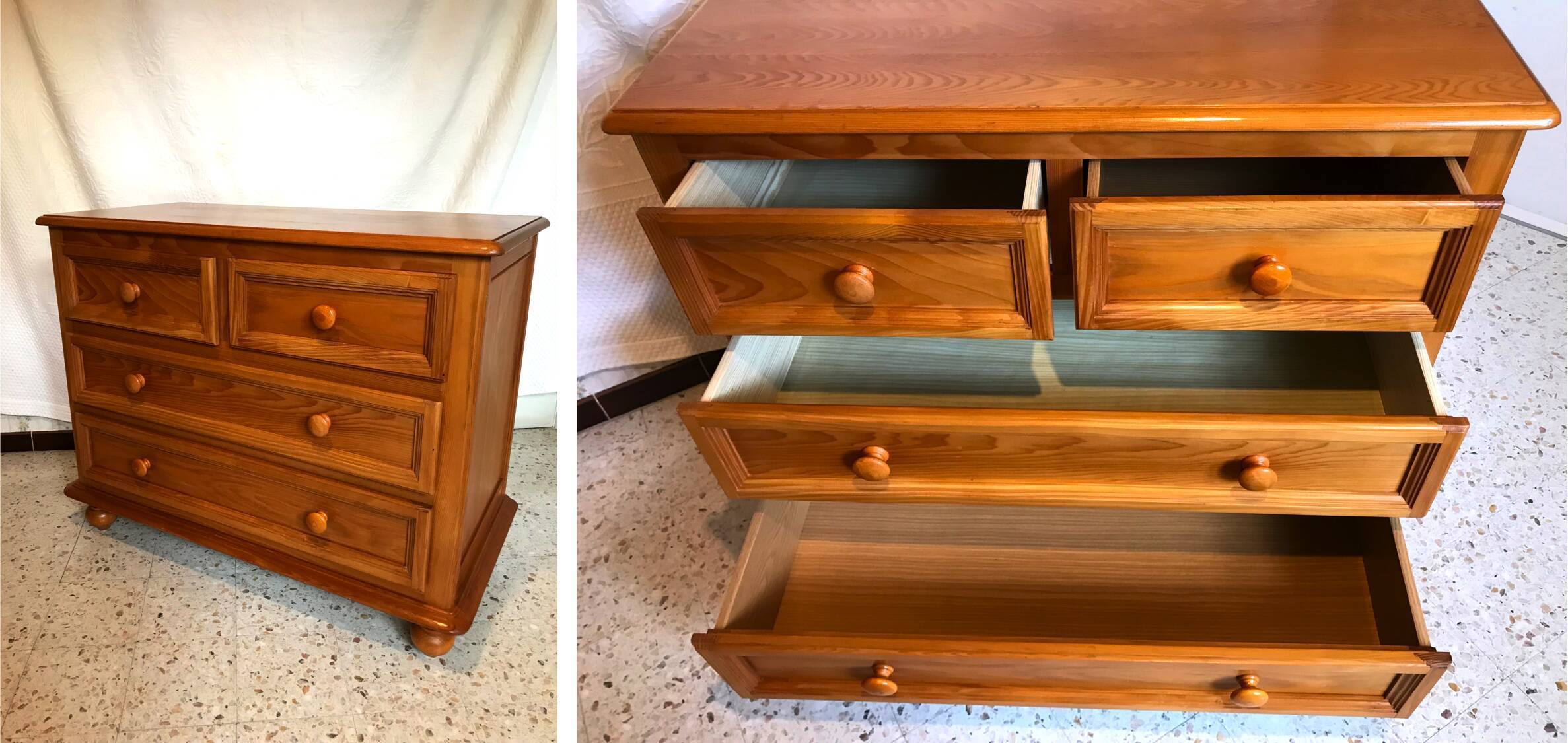 Vintage wooden chest of drawers 3 drawers round buttons country style