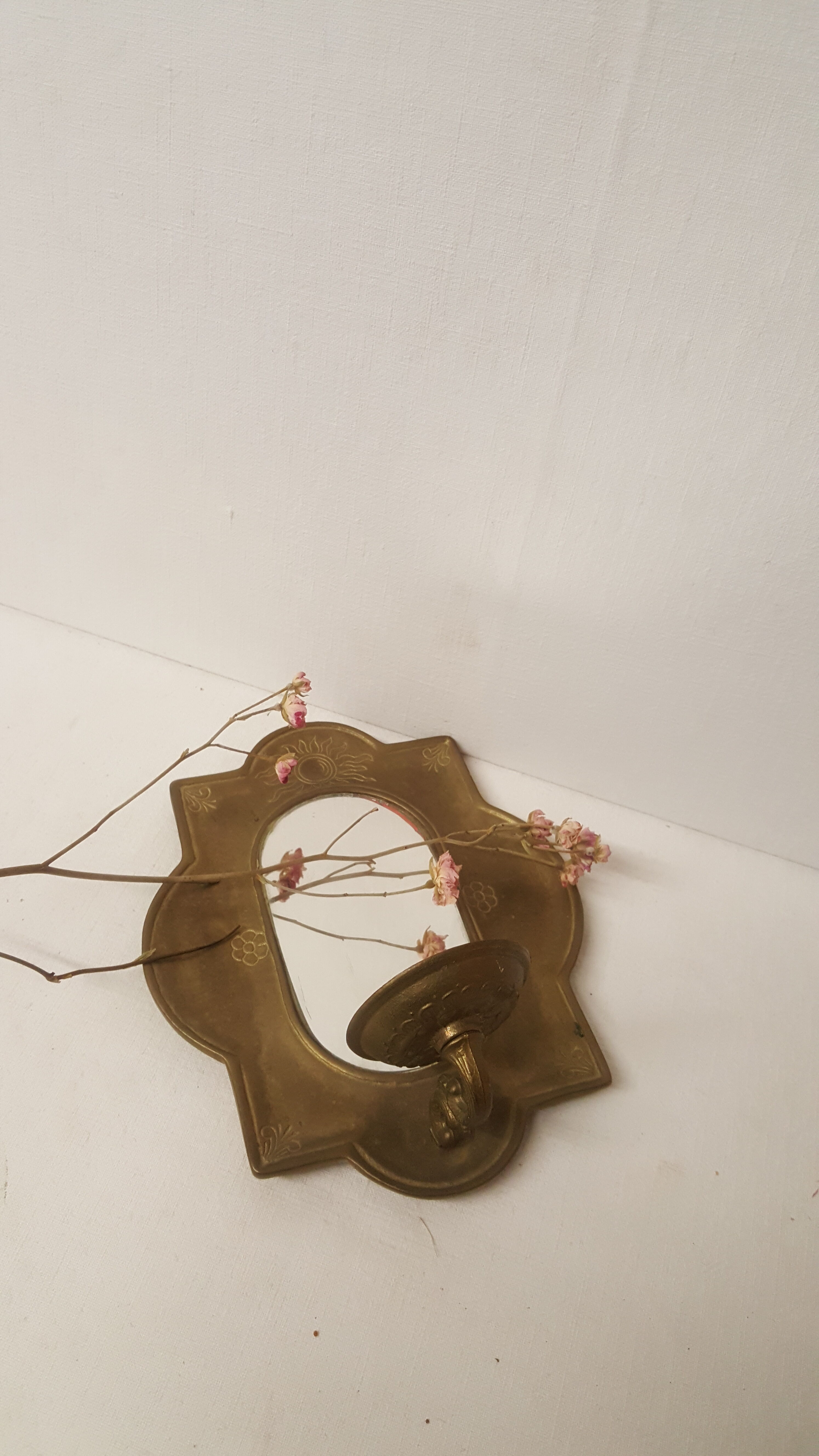 Candlestick mirror made of solid brass