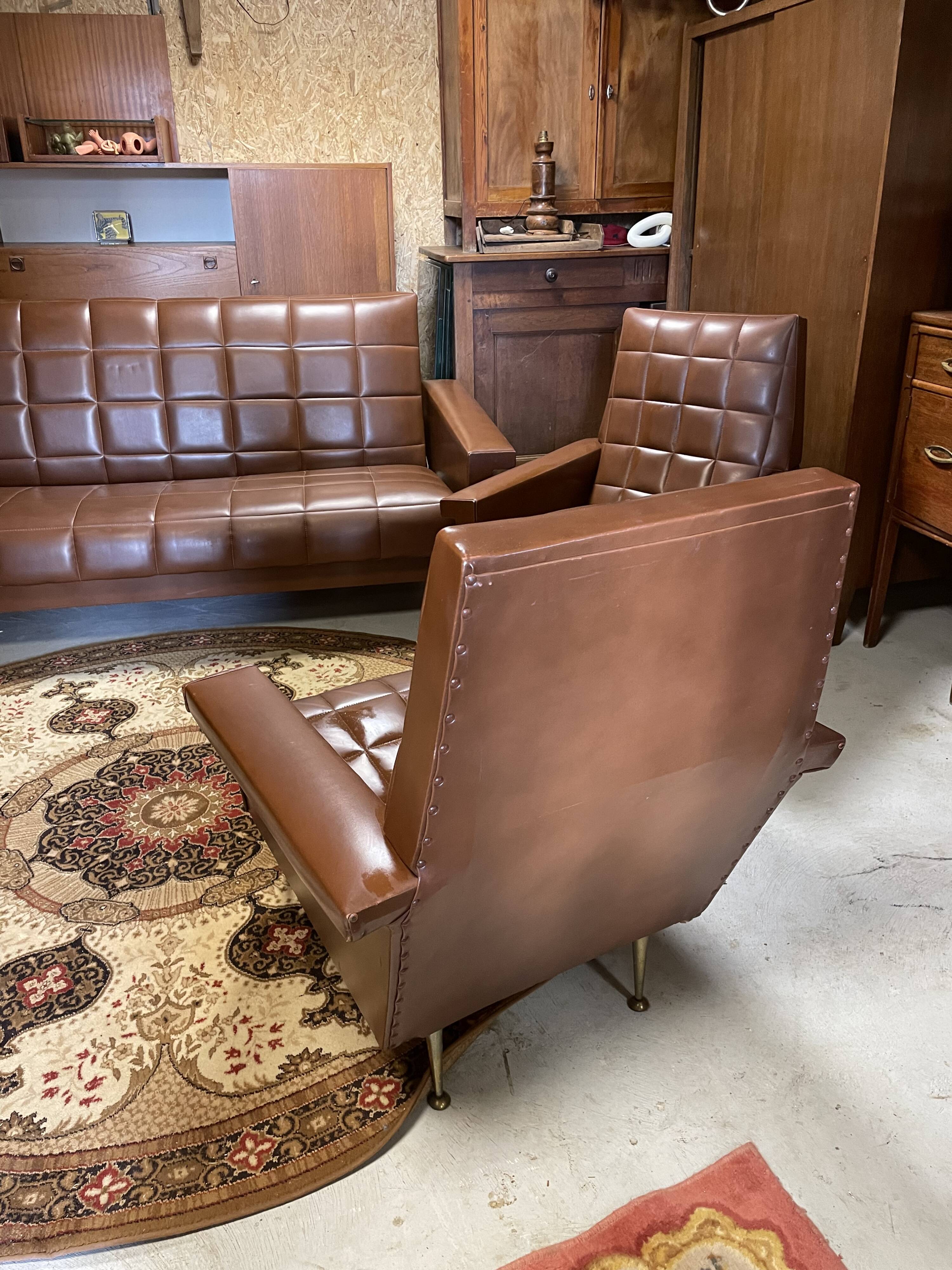Set sofa daybed and armchair skaï vintage year 50