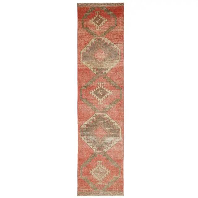 Vintage Turkish Hand-Knotted Wool Cotton Red Runner Rug 85x386
