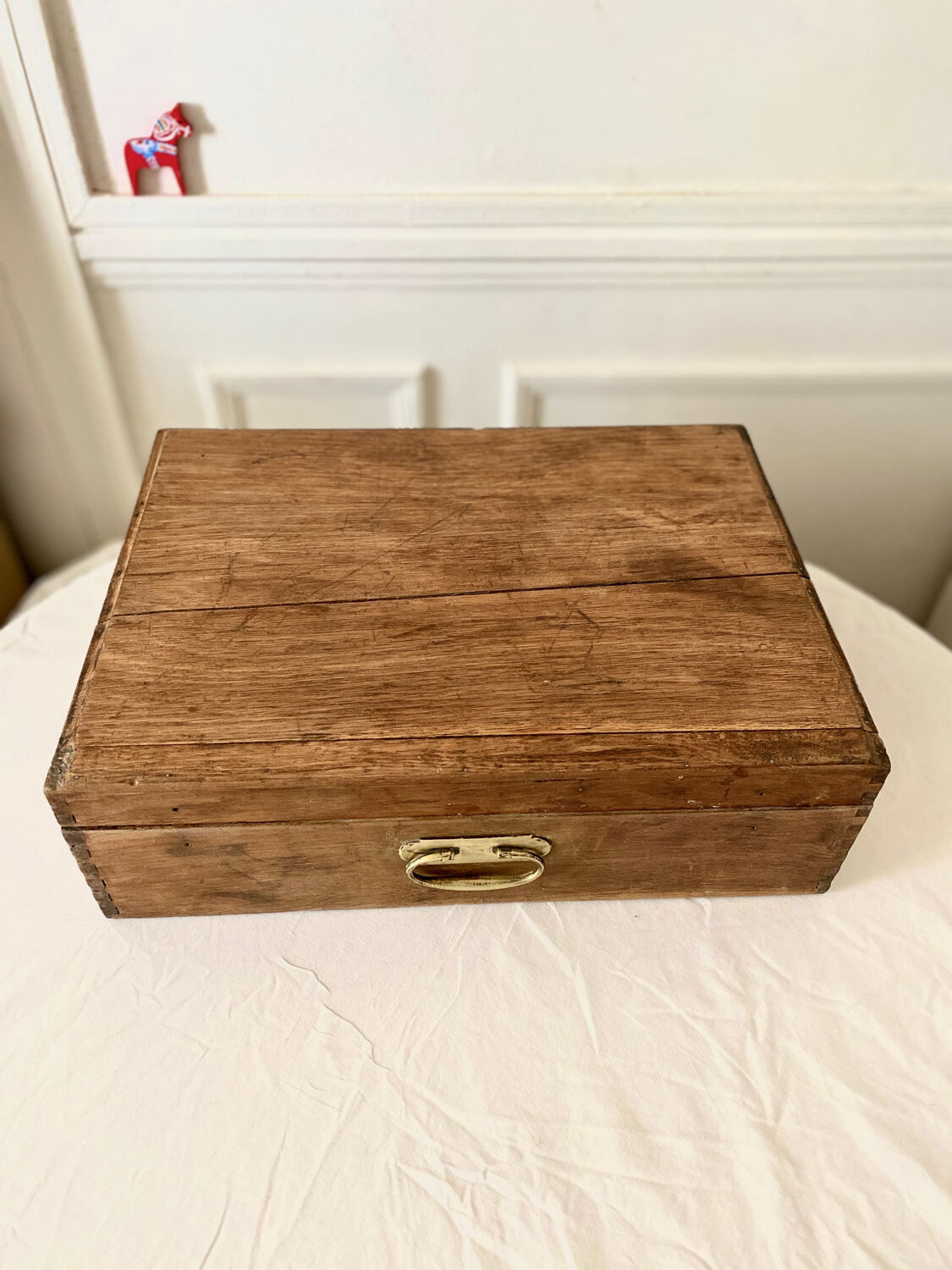 Wooden storage chest old vintage tool box