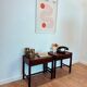 Pair of walnut bedside tables designed by Jacques Hauville for Roche Bobois.