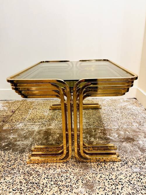 Vintage brass and smoked glass nesting tables