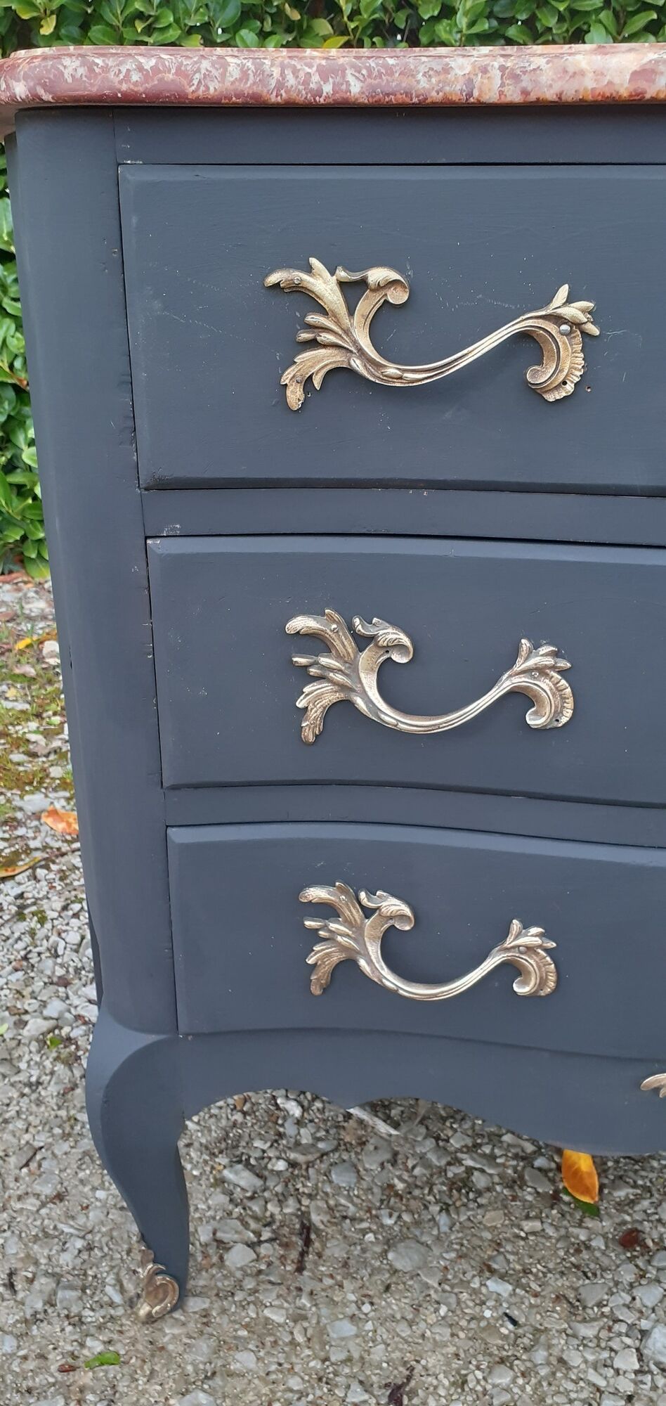 Chest of drawers 3 drawers Louis XV style curved black marble top