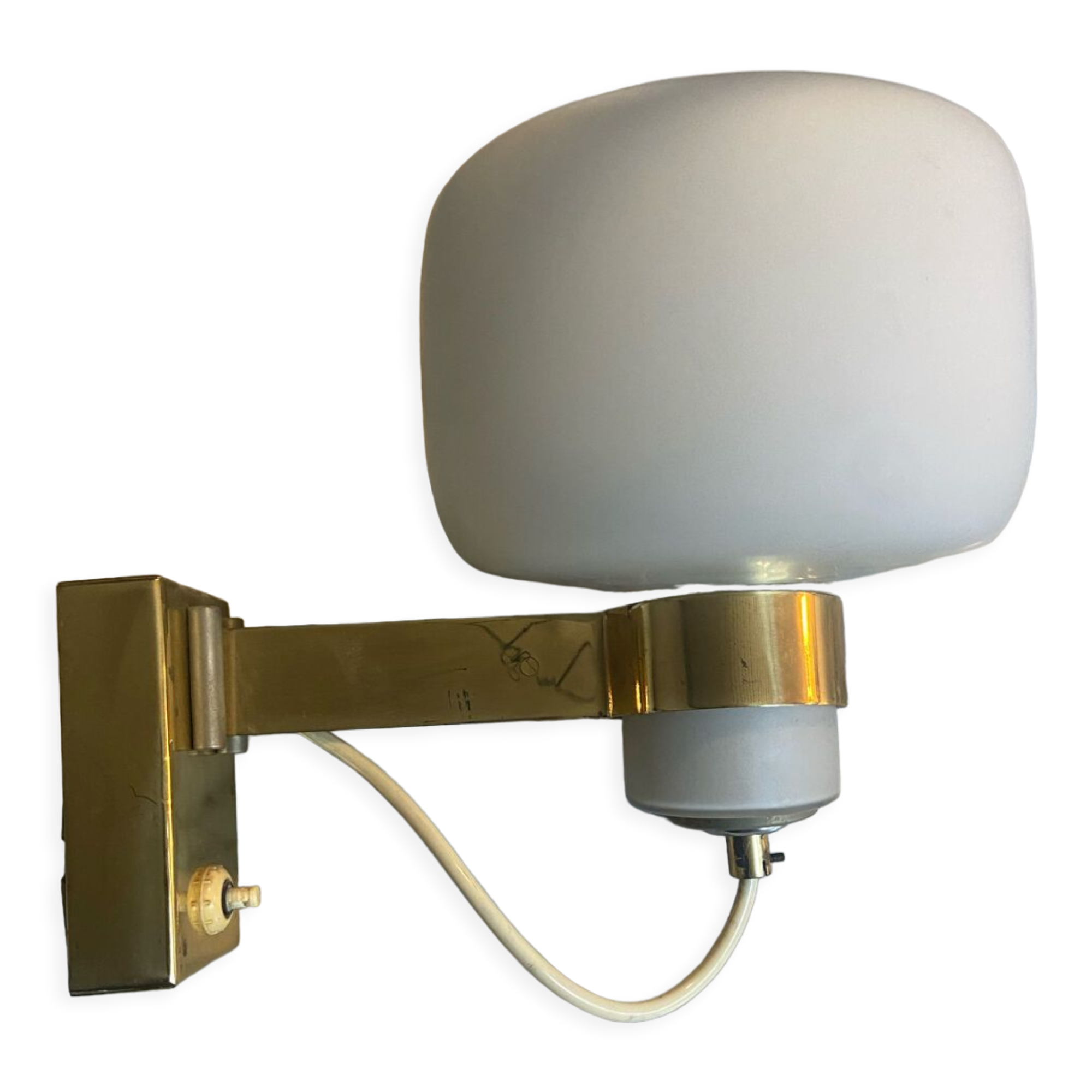 Vintage opaline and brass wall lamp