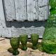 Liqueur service coloured glass empoli, vintage green carafe