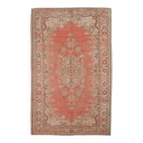 Tapis Anatolien Vintage Fait Main en Laine, Tons Rose Fané, Beige & Bleu