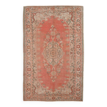 Tapis Anatolien Vintage Fait Main en Laine, Tons Rose Fané, Beige & Bleu