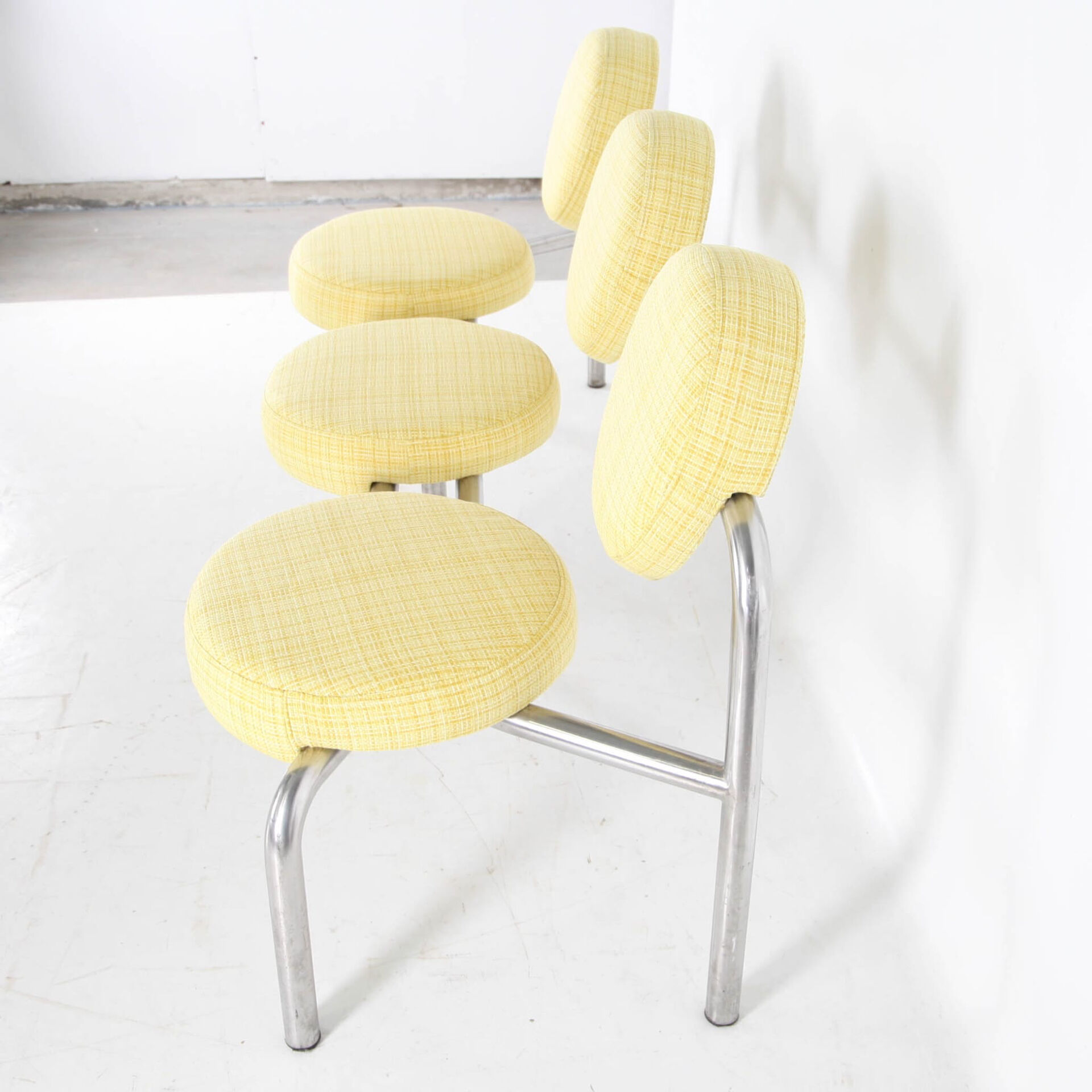 Chrome and fabric bench
