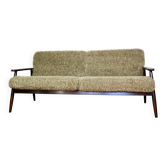 Magnifique canapé vintage trois places des années 80 avec coussins amovibles - velours long kaki, beige foncé.