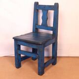 Antique Burmese teak school desk/chair set with original blue patina
