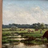 Vaches au pâturage, huile sur toile, tableau ancien