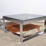 Table basse acier verre et peau de vache
