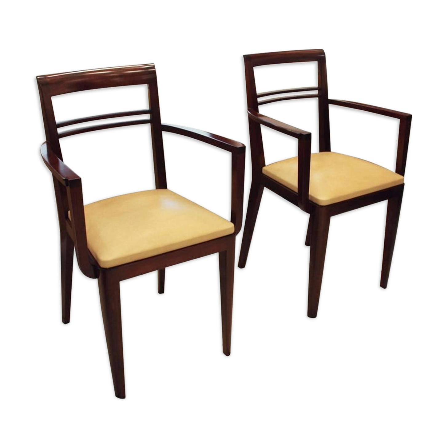 Paire de fauteuils bridge 1930 assise en cuir beige