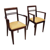 Pair of bridge 1930 chairs, beige leather seat