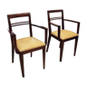 Paire de fauteuils bridge 1930 assise en cuir beige