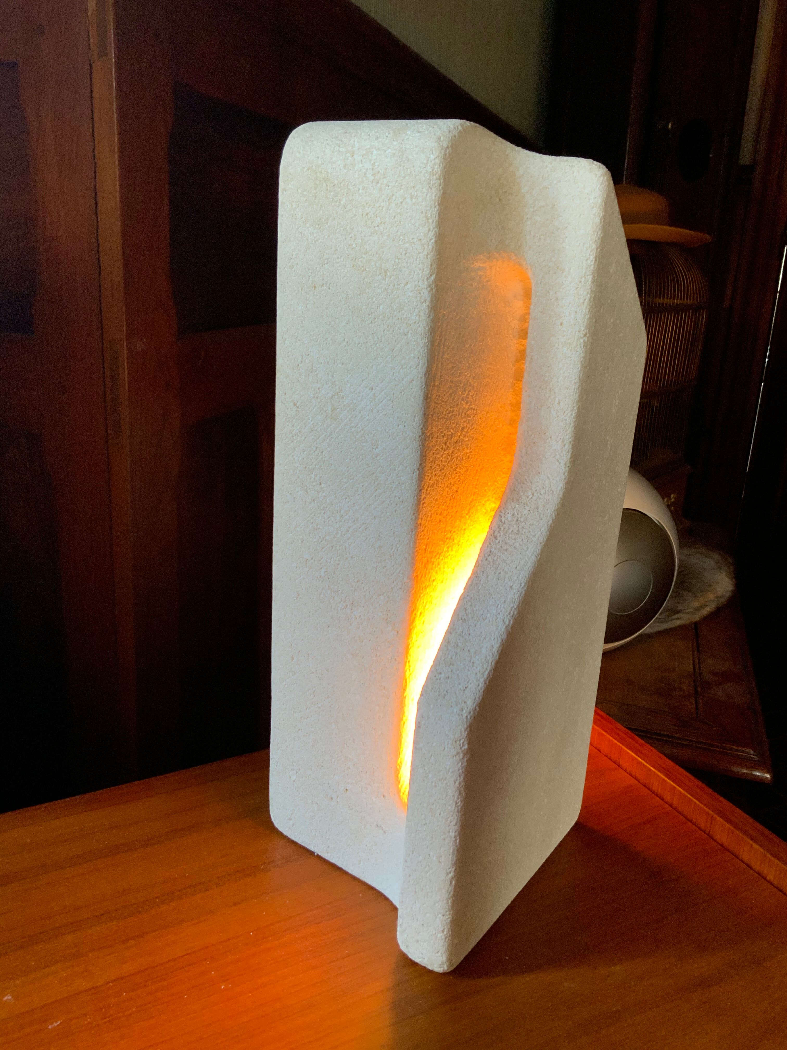 1970 carved stone lamp