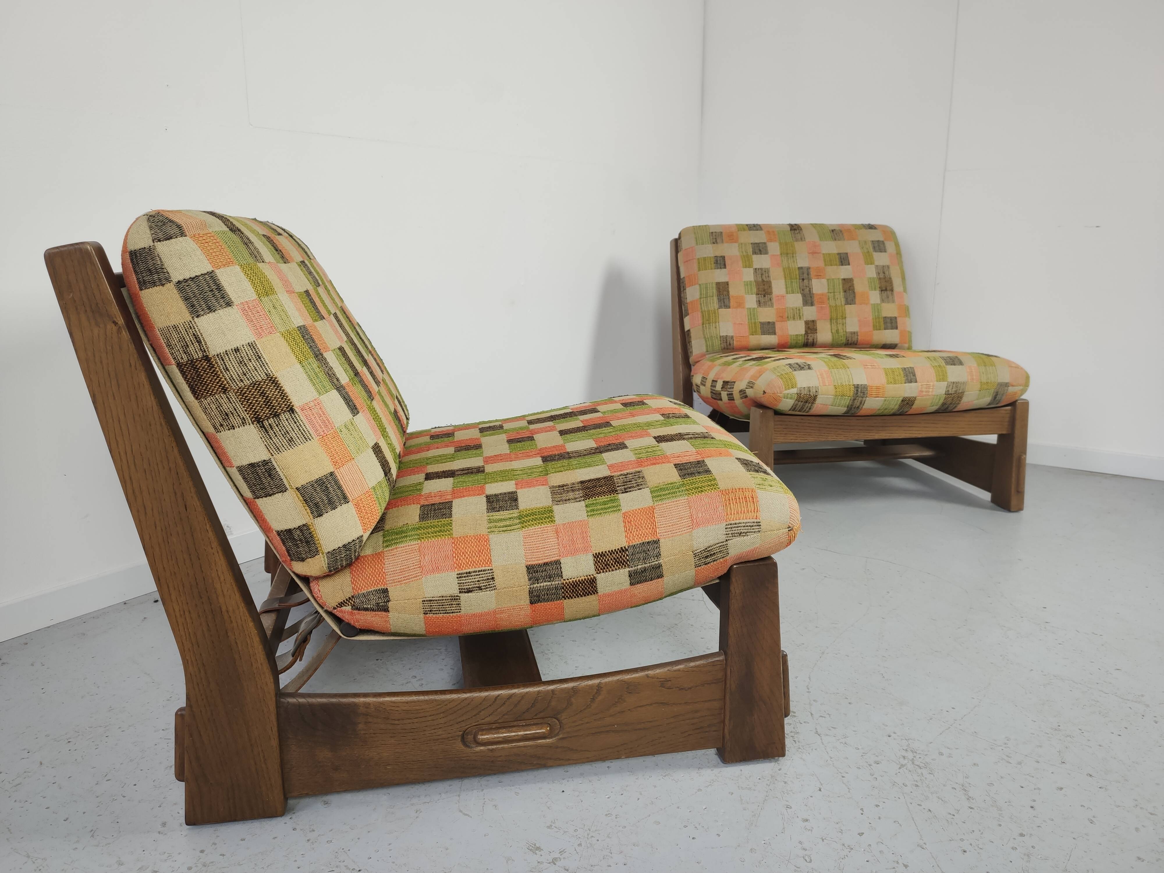 Pair of vintage oak armchairs 1970