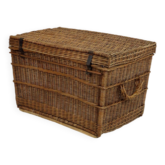 Large French Industrial Wicker Suitcase XL Chest Basket Factory 94x56cm