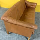 Danish three seater tan leather Stouby sofa