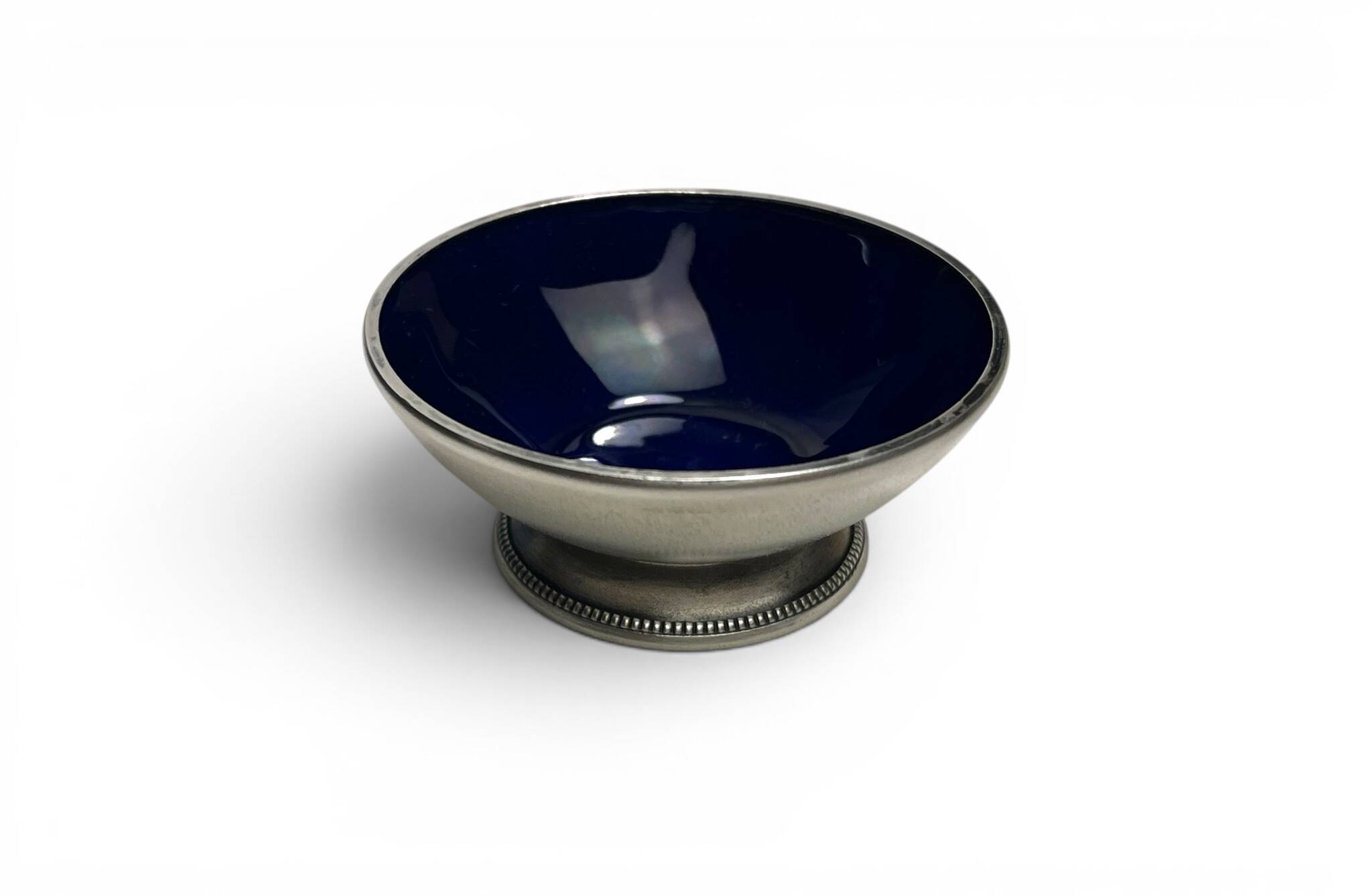 Arts de la table, salière saleron argent russe émail bleu vers 1950