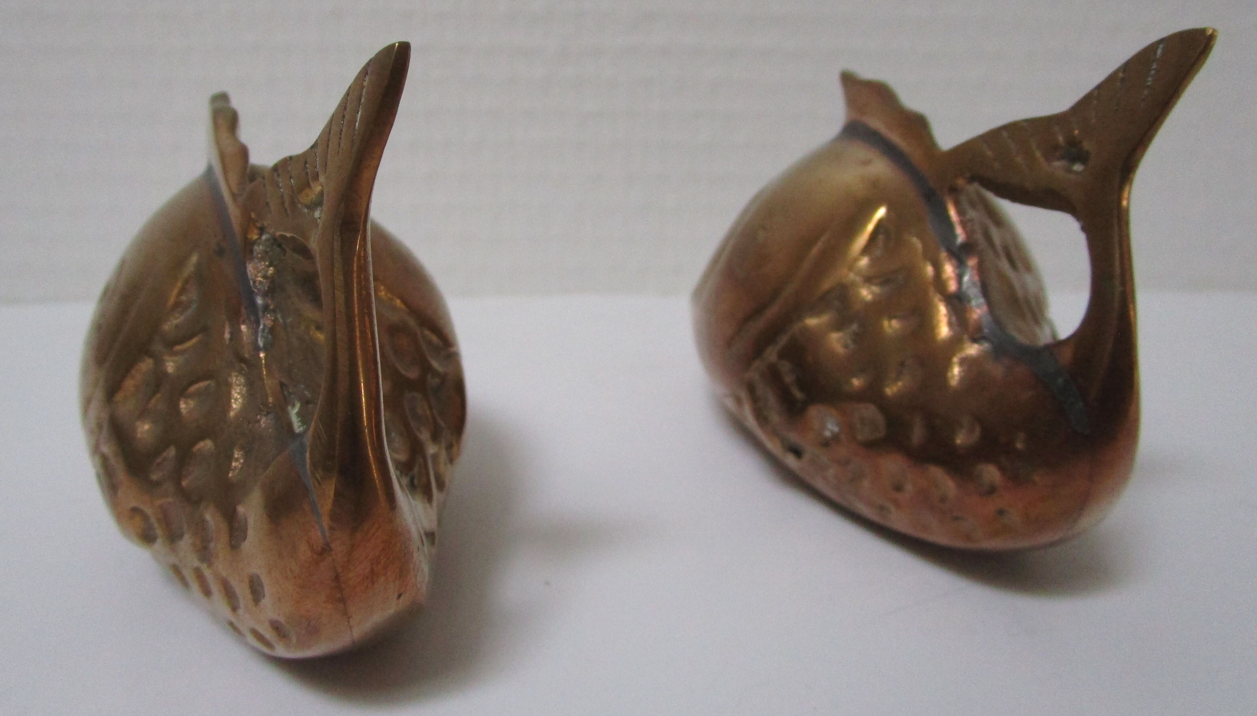 Two vintage brass fish ashtrays