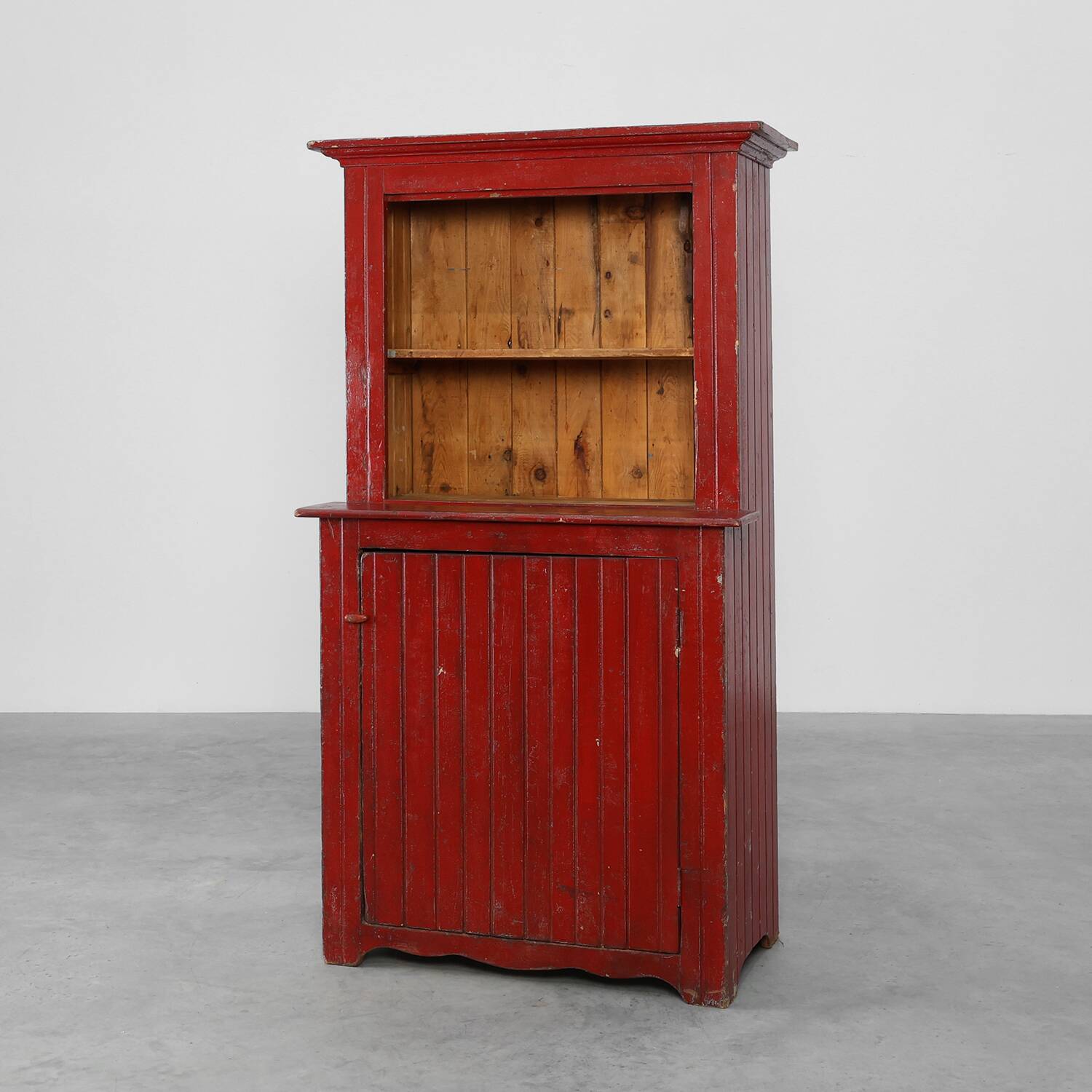 French 19th Century Red‑Painted Stepback Cupboard in Pine